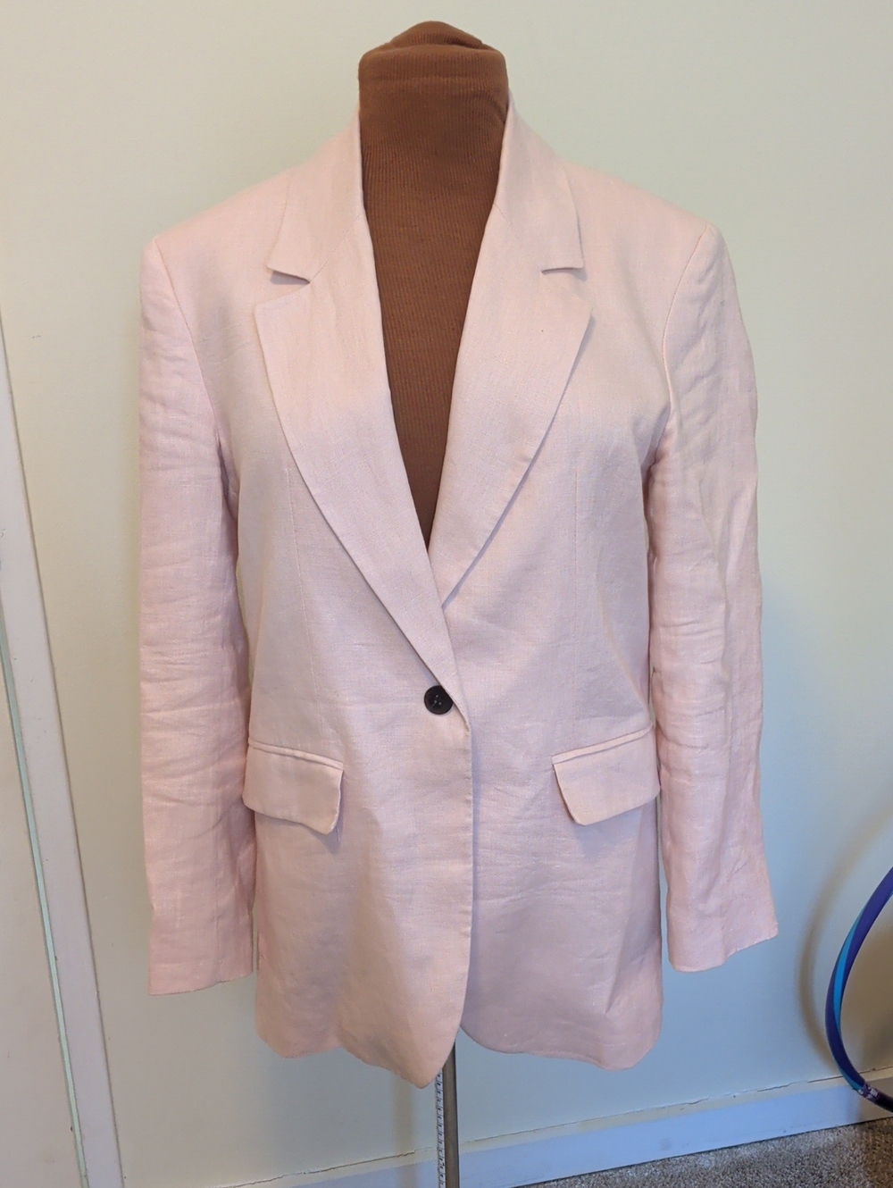 Zara Petal Pink Linen Blazer Lined Oversize Small